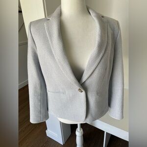 Ann Taylor Light Blue Textured Single-Button Shrunken Fitted Blazer Size 8 EUC
